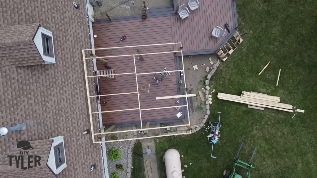 dropping joists into place for deck roof