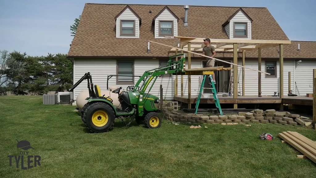 raising purlins with tractor for covered deck roof