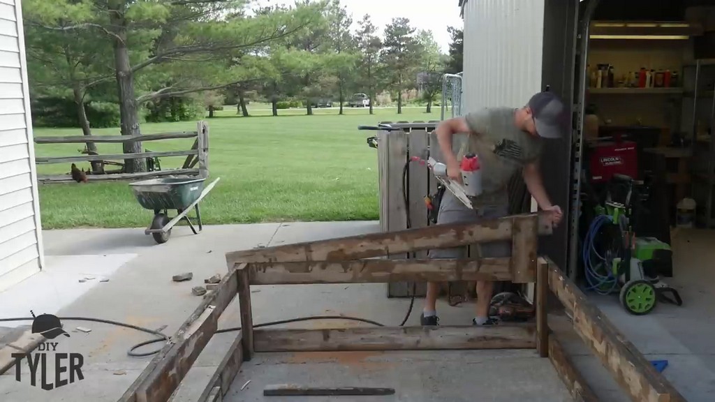 nailing angled board for DIY chicken frame roof