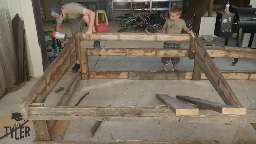 nailing support beams for DIY chicken tractor roof