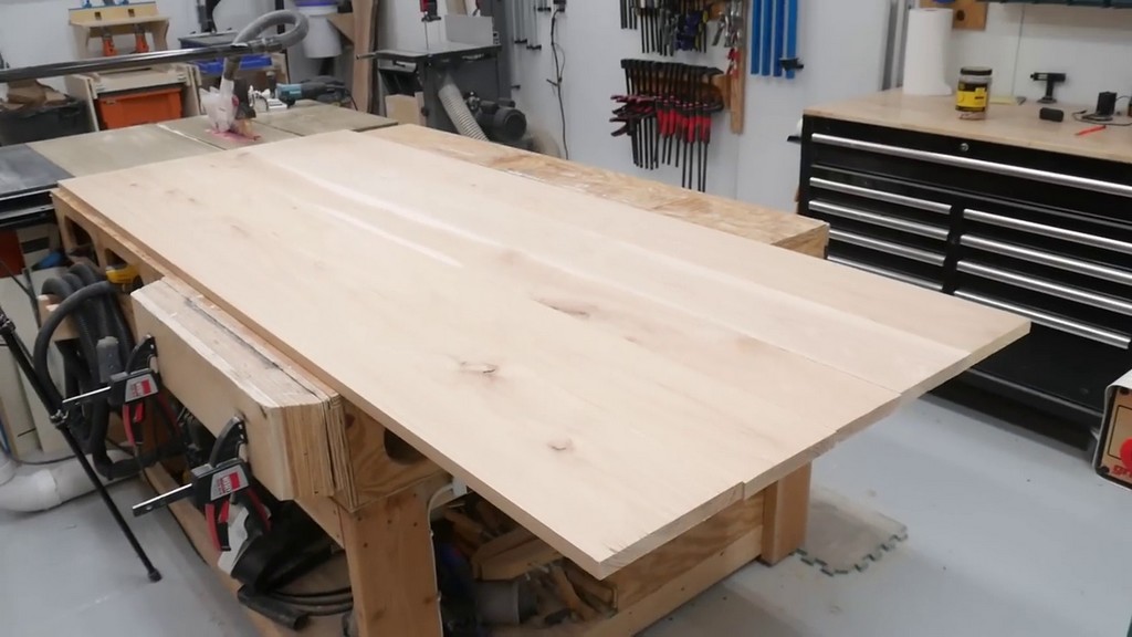 hickory boards laid out for farmhouse tabletop