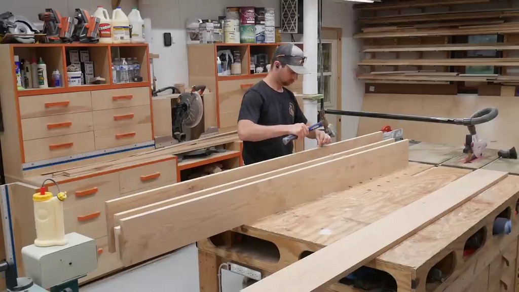 installing biscuits into joints in hickory boards