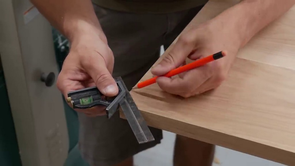 marking table corners prior to cutting with DIY track saw