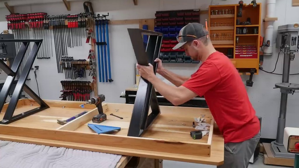 installing X legs to underside of farmhouse kitchen table