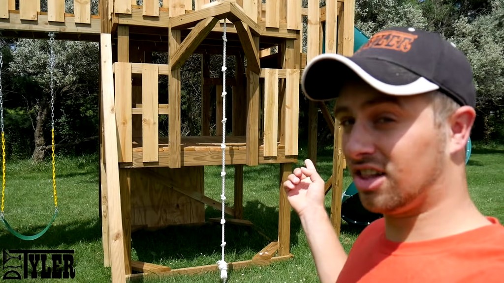 climbing rope on diy backyard swing set