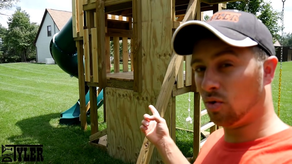 climbing wall on diy backyard swing set