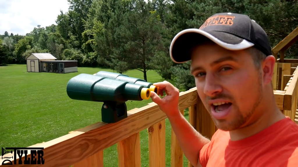 cute mounted binoculars on diy backyard swing set