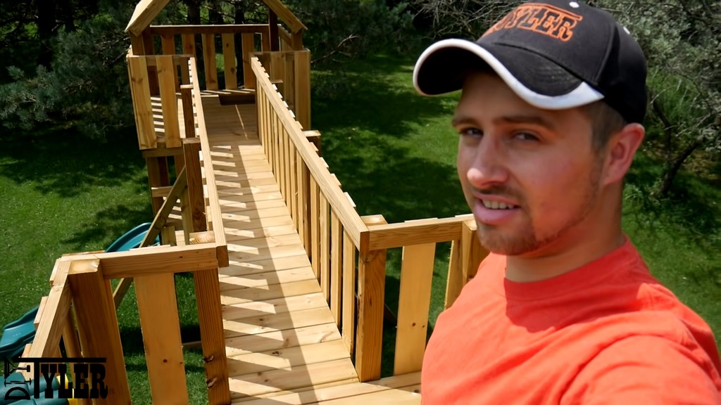 bridge between towers of diy backyard swing set