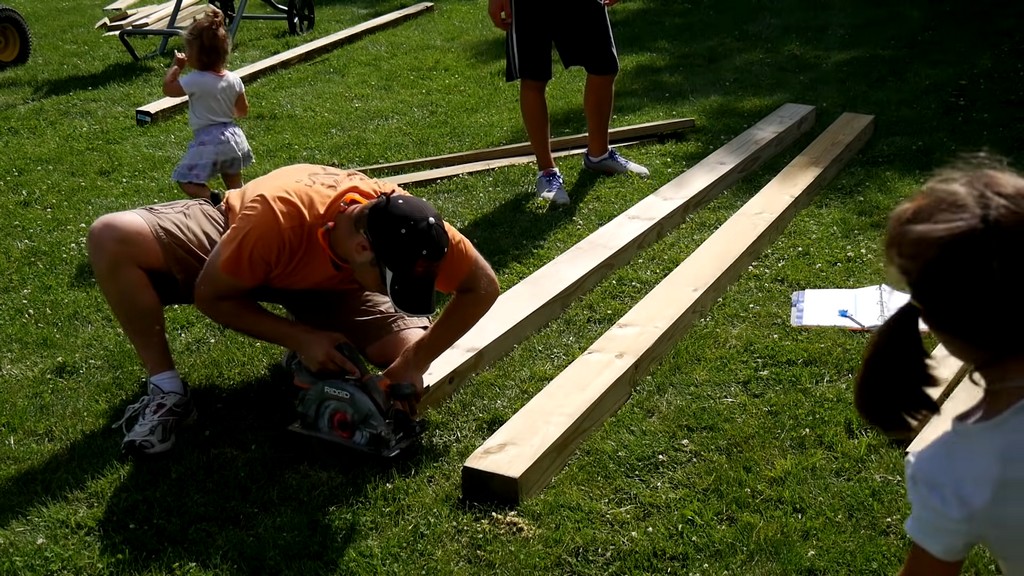 trimming edge of boards for bridge trusses