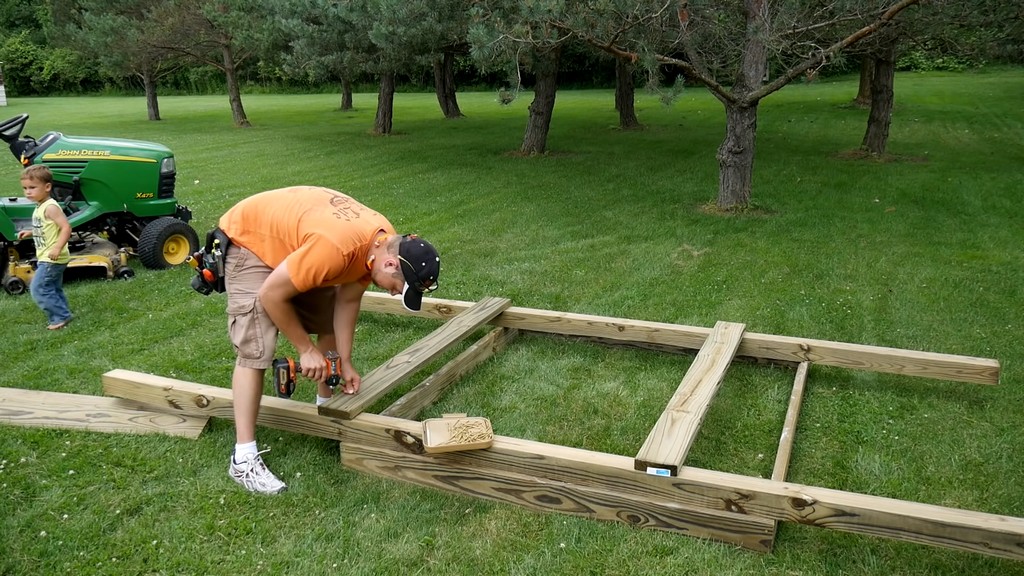 lining up section of diy backyard swing set