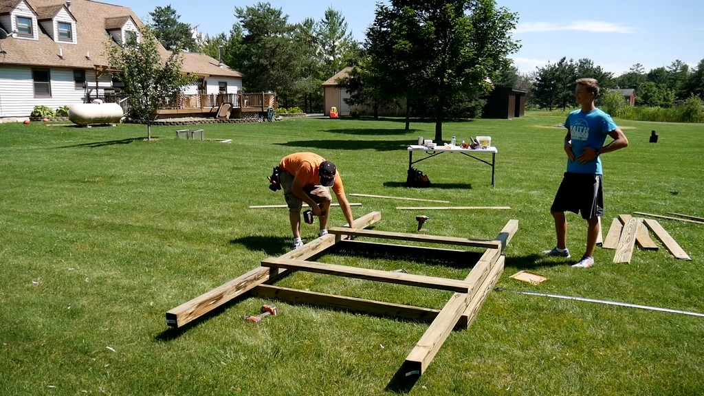 constructing wall section for diy backyard swing