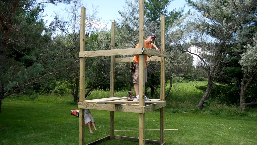 assembling upper frame for tower of diy backyard swing set
