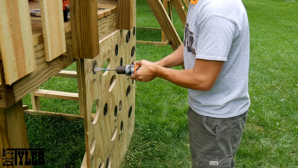 pre-drilling holes for shapes in diy climbing wall