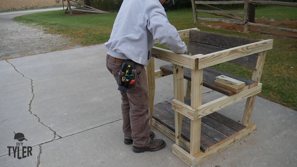 nailing diagonal boards onto diy deer stand