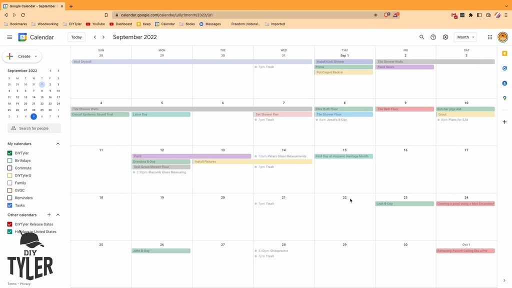 Google calendar with workflow for diy dormer addition project