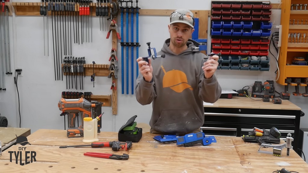 man holding up ROCKLER drawer front clamps