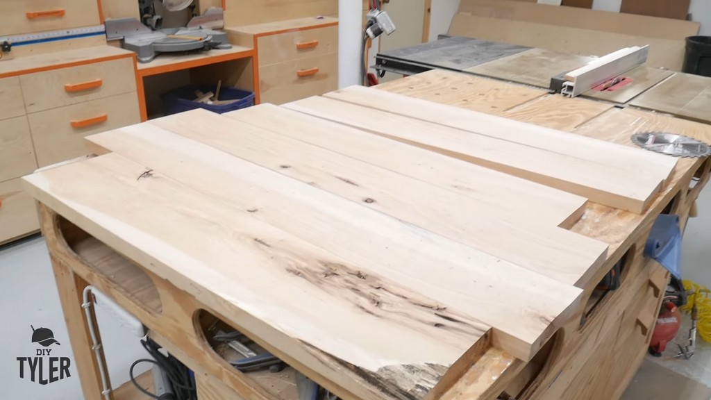 planed hickory boards for DIY round coffee table