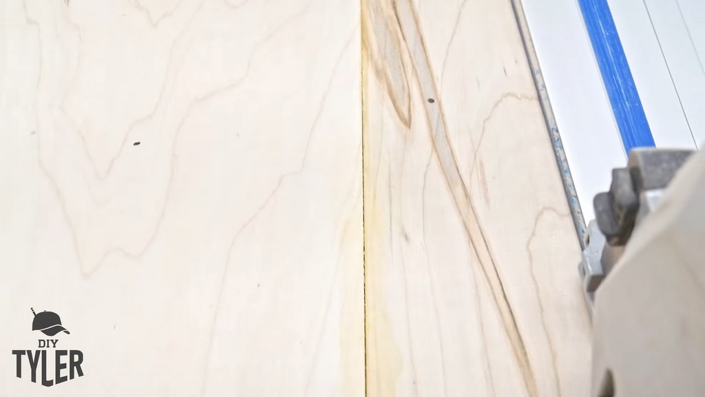 close-up of seam between two glued slabs of maple wood